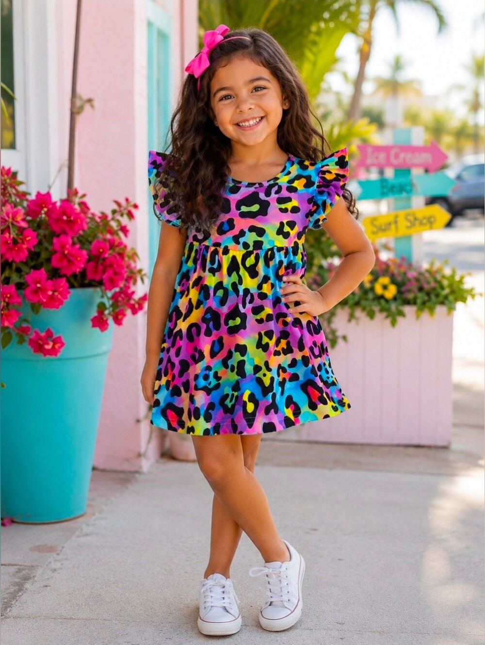 Neon Leopard Print Girls Dress